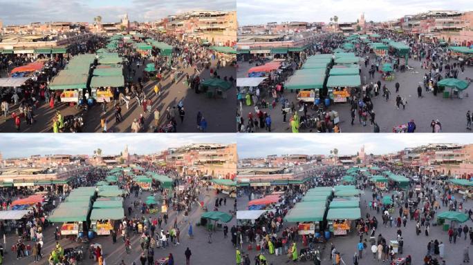 摩洛哥马拉喀什Jemaa Fna广场的时间流逝