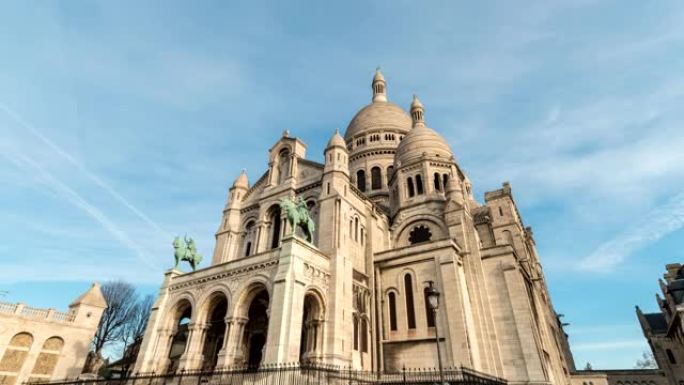 巴黎法国时间流逝4K，圣心教堂的城市天际线延时
