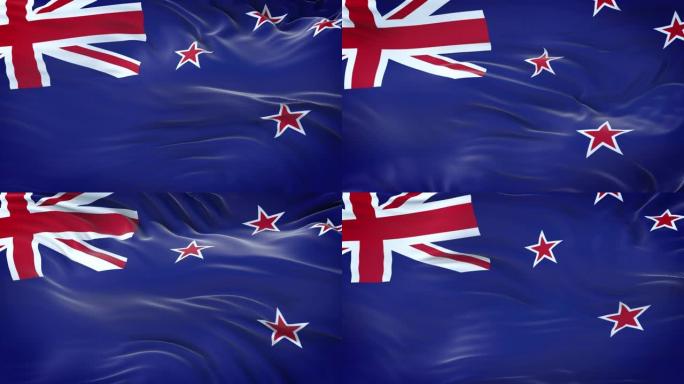 新西兰国旗迎风飘扬与高度详细的织物质地。无缝循环