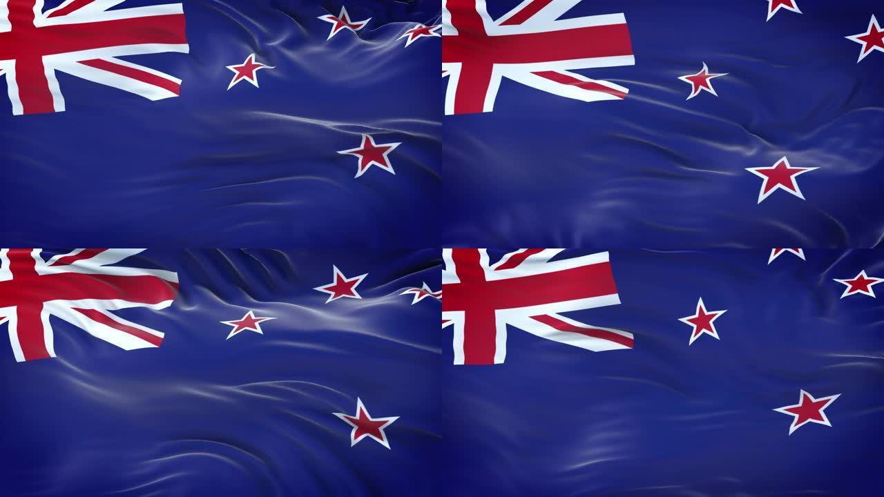 新西兰国旗迎风飘扬与高度详细的织物质地。无缝循环