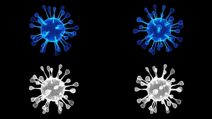 冠状病毒细胞。在引起呼吸道感染的alpha通道上的动画病毒。3D渲染循环4k