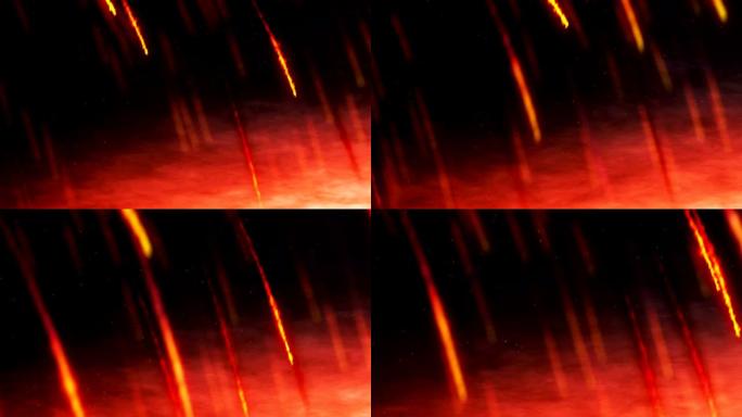 流星风暴，粒子雨彗星星，火炸弹坠落，小行星撞击，3D渲染