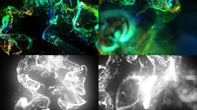 在4k的水中注入荧光多色墨水。墨水流中辉光粒子的3d渲染。亮度哑光作为阿尔法通道。闪亮油墨效果平流的