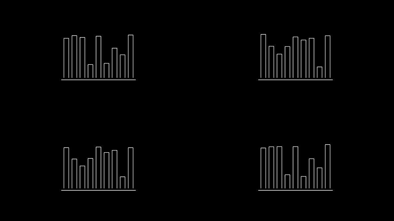 带有白色轮廓并在黑色背景上上下波动的条形图动画。