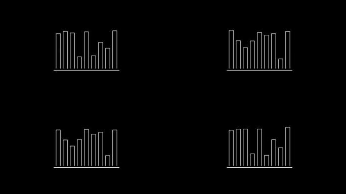 带有白色轮廓并在黑色背景上上下波动的条形图动画。
