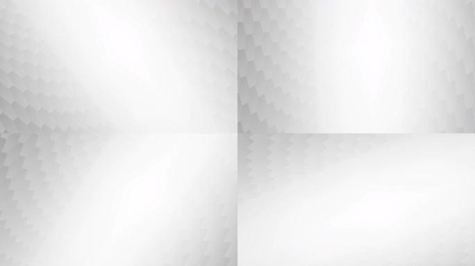 4k旋转缓慢抽象白色和灰色背景的浮雕表面六边形，蜂窝现代水平图案概念。壁纸的几何网格最小渐变颜色。视
