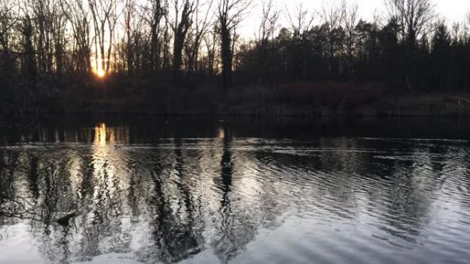 日落在缓慢漂浮的阿耳河。