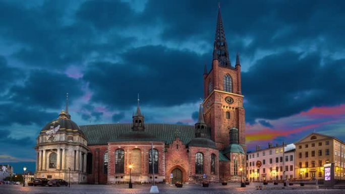 斯德哥尔摩黄昏的里德霍尔门教堂