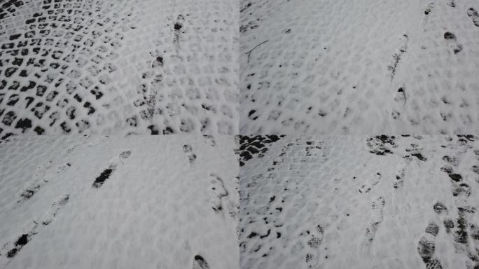 雪地上的痕迹。冬天拍摄。