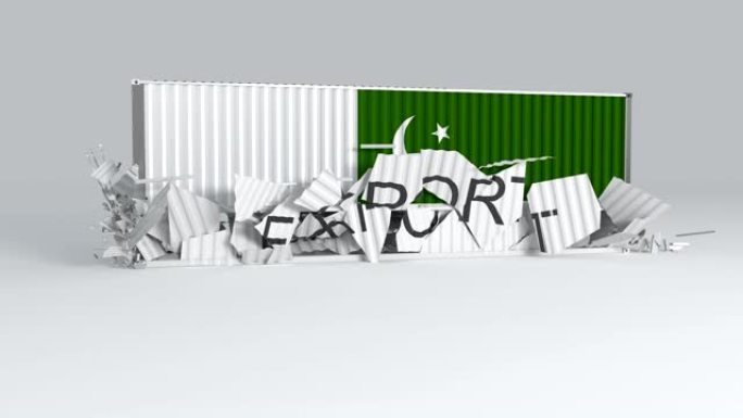 巴基斯坦集装箱的旗帜落在标有“出口”的集装箱上