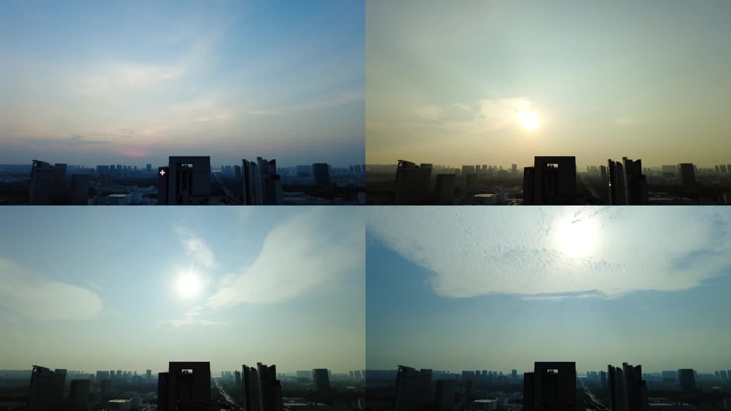 城市清晨太阳升起日出延时摄影