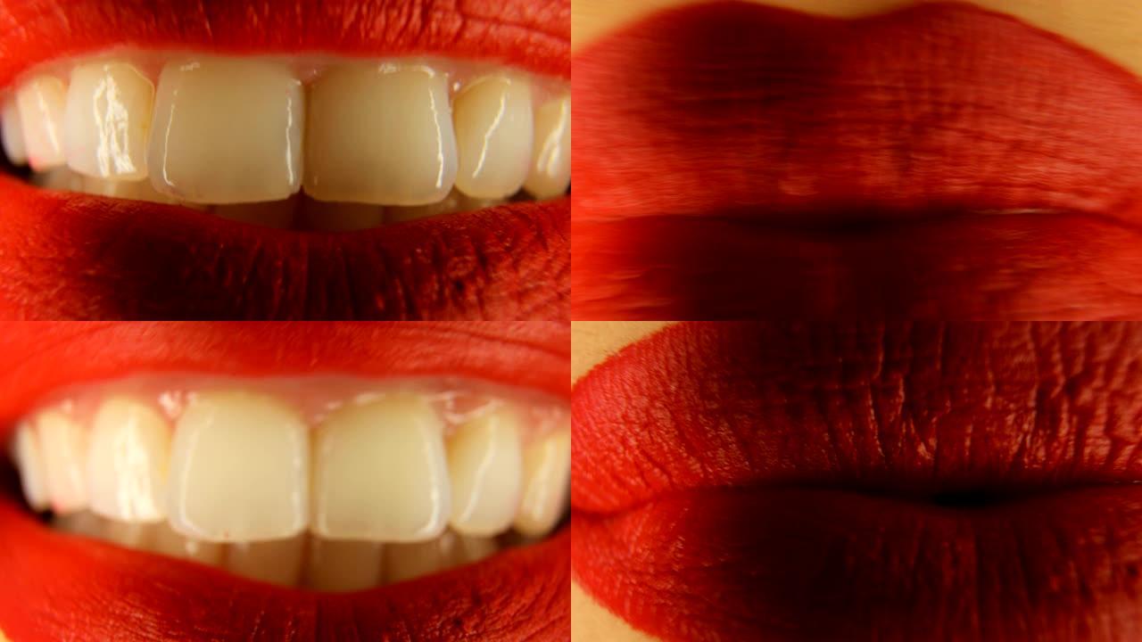 红色唇膏女人的嘴唇