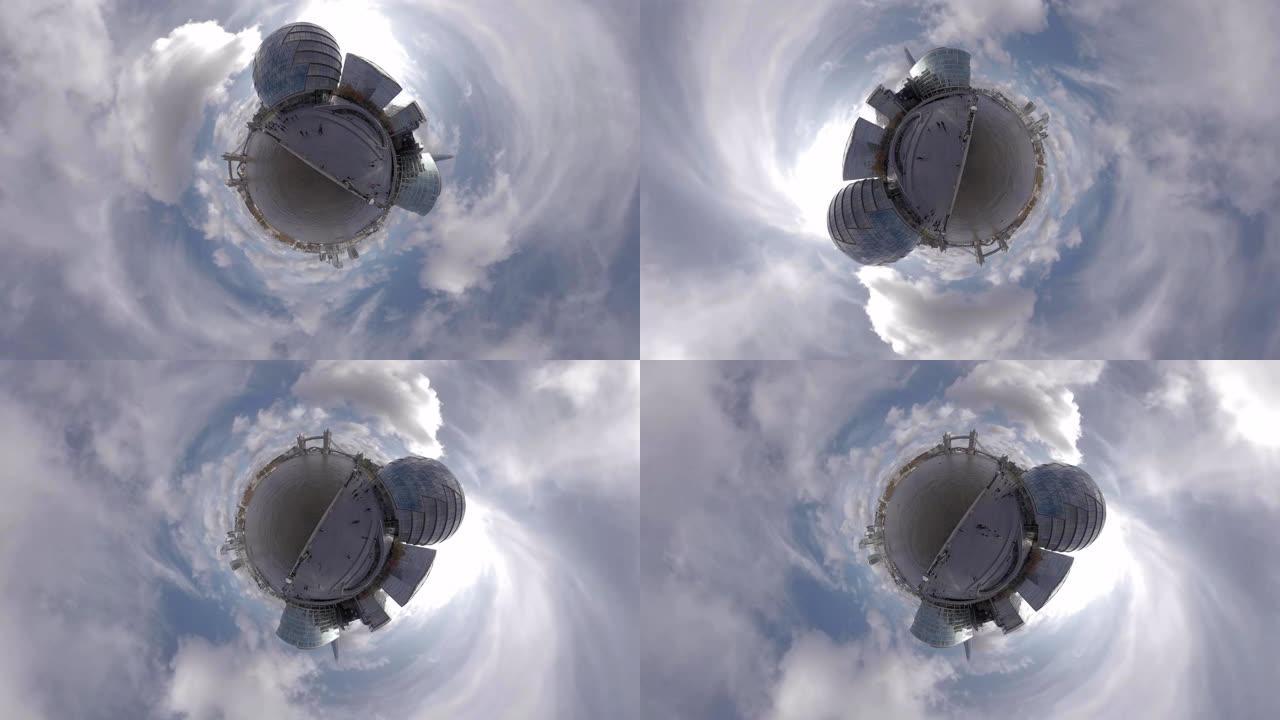 一个有趣的小行星拍摄的动画和旋转的伦敦塔桥