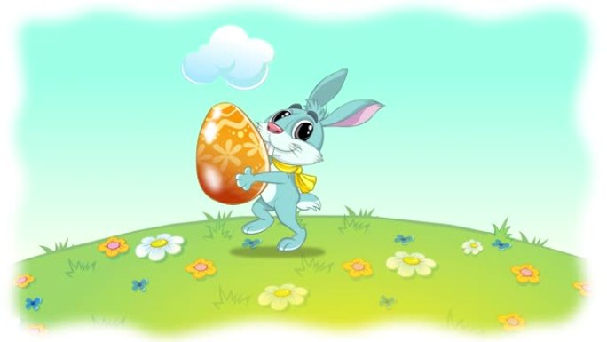 彩绘鸡蛋的复活节兔子