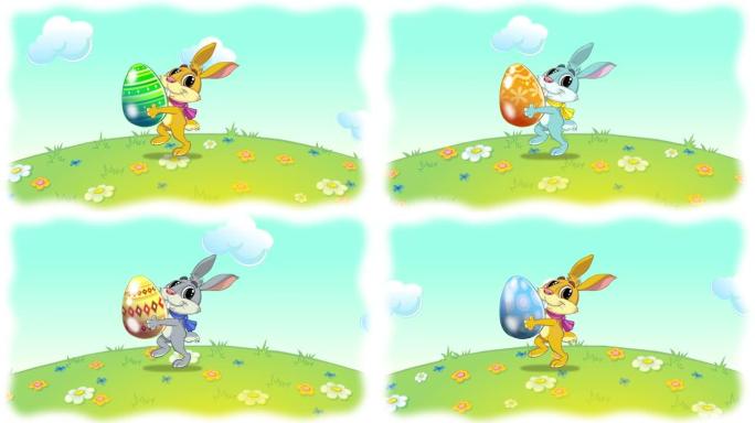 彩绘鸡蛋的复活节兔子