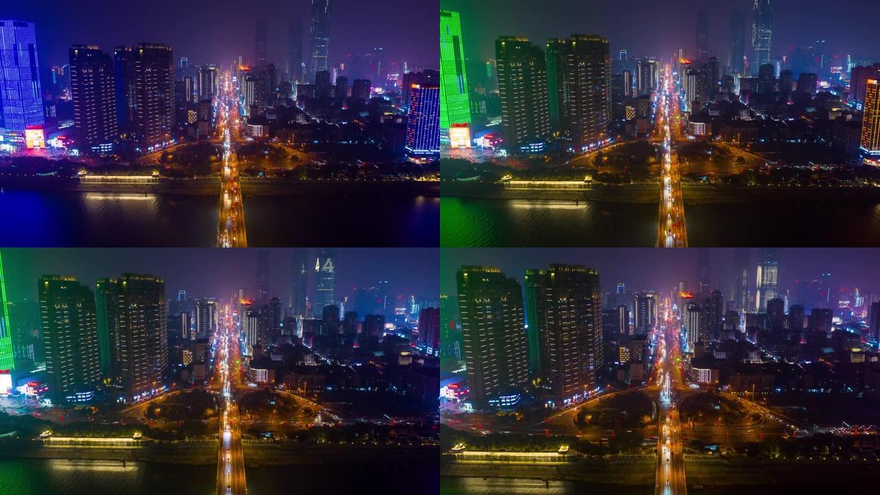 长沙市中心市区滨河交通桥道路空中延时全景4k中国