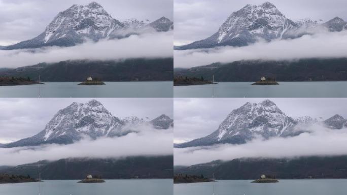 山湖云时间流逝雪山美景雪山云雾山川美景