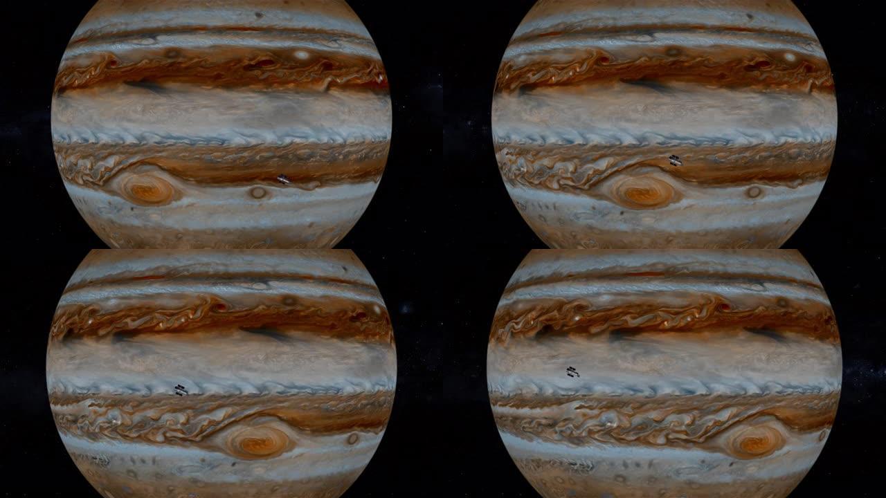 哈勃太空望远镜飞过木星。