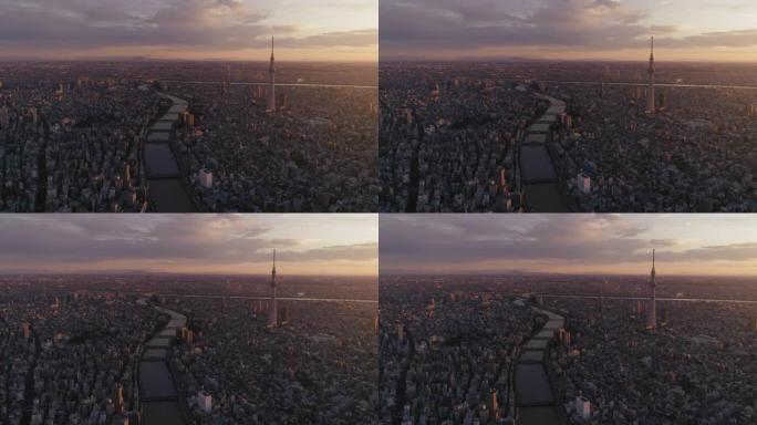 空中的东京城市景观在黎明，日本