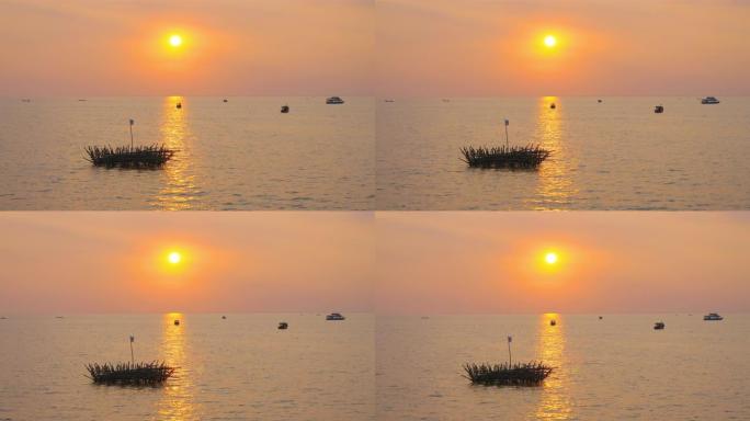 柬埔寨暹粒洞里萨湖美丽的日落景观。