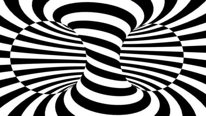 圆环的视错觉。抽象催眠动画背景。