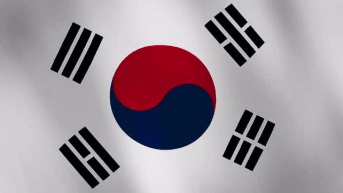 韩国或大韩民国国旗挥舞，国旗动画背景。现实的韩国国旗在风视频镜头中挥舞。