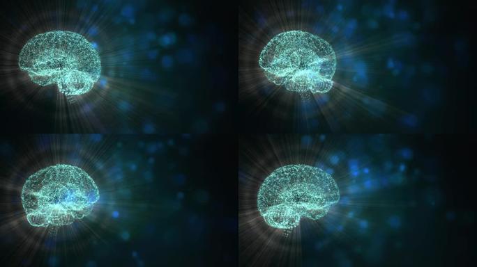 空间神经元的大脑连接的抽象视频，周围是飞散的散景粒子和来自四面八方的光。