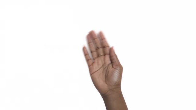 模特敬礼。非裔美国女性展示告别手势。孤立，在白色背景上