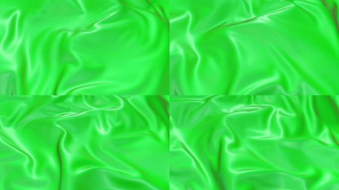 4k 3D平滑动画的波浪形的绿色布表面，形成波纹像在流体表面或在组织的褶皱。绿色柔滑的织物在慢动作的