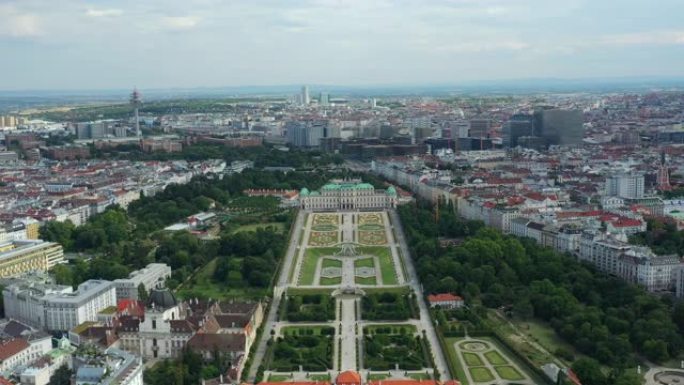 夏季维也纳城市著名宫殿广场空中全景4k奥地利