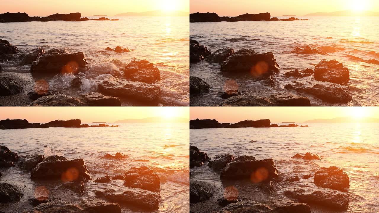 海上日落/日出海平面夕阳景色流体浪花