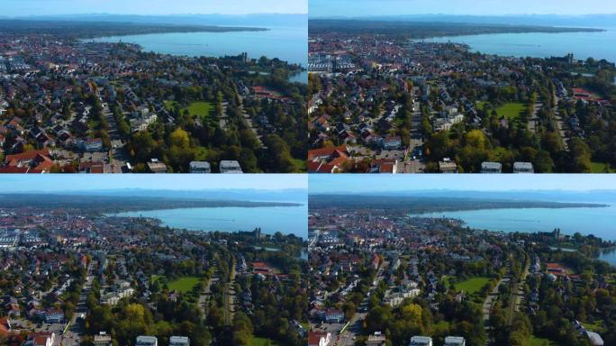 博登湖旁的城市腓特烈港的鸟瞰图