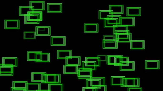 绿色霓虹灯动画的雨。数字设计概念。发光线条的循环3d动画再次出现黑色背景