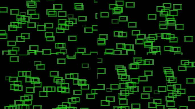 绿色霓虹灯动画的雨。数字设计概念。发光线条的循环3d动画再次出现黑色背景