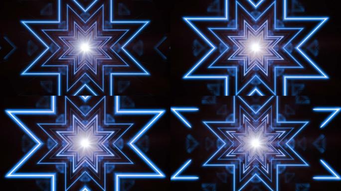 霓虹蓝色抽象背景走廊与星形