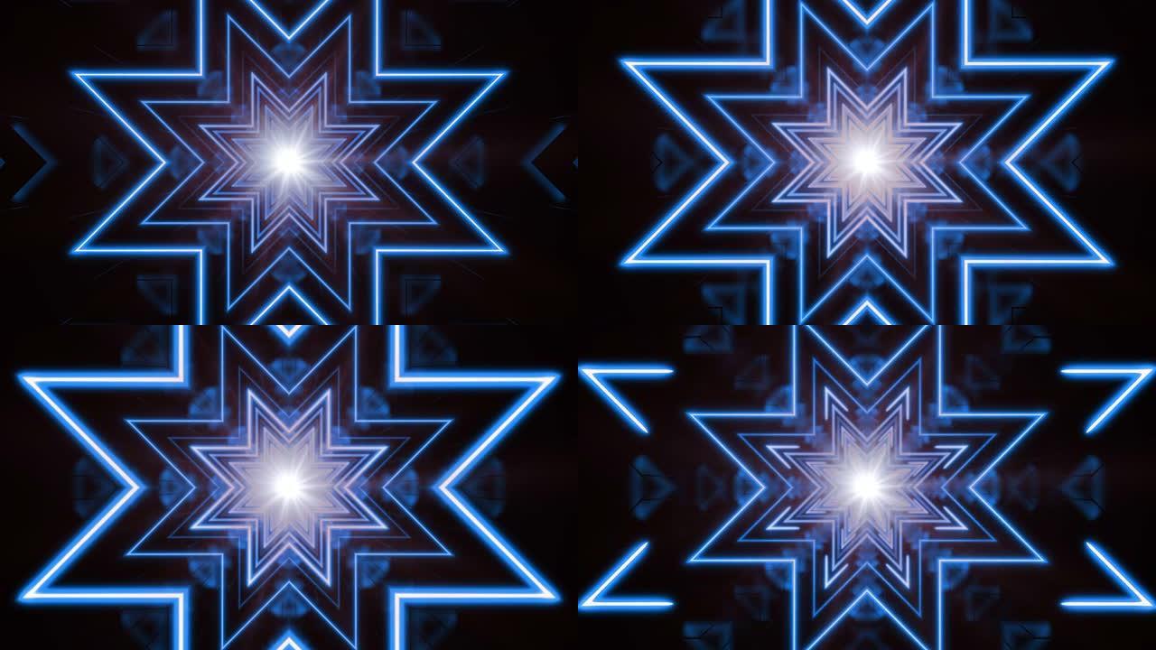 霓虹蓝色抽象背景走廊与星形