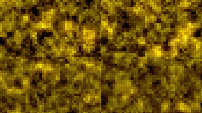 未来派棕色像素瓷砖马赛克。像素块背景。技术方形运动与动态发光。抽象无缝循环背景