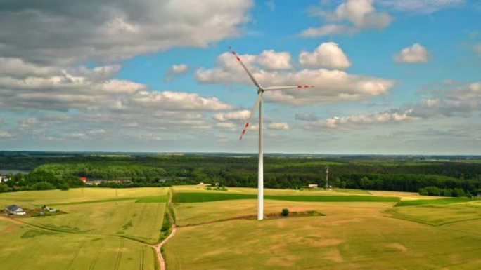 波兰绿野上的风力涡轮机，从上面看