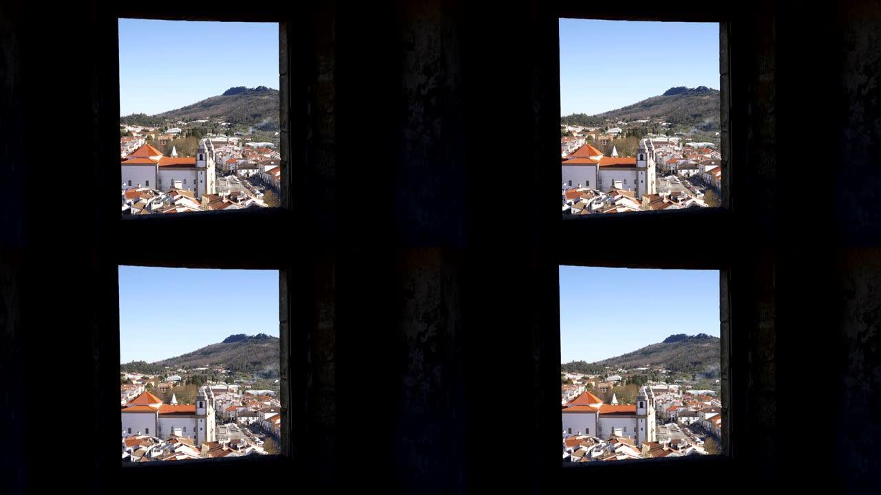 透过窗户看到维德城堡，在葡萄牙