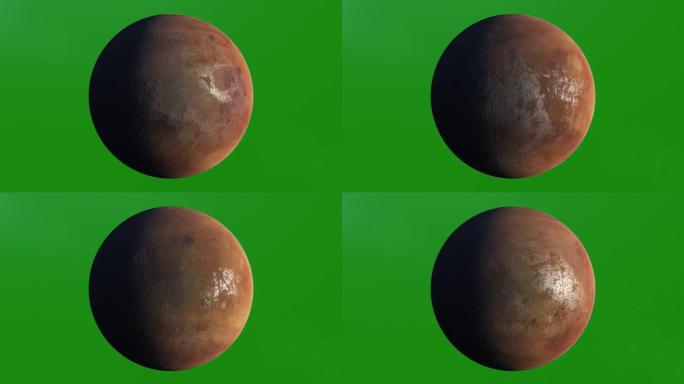 现实行星火星旋转，4K。使用绿色屏幕非常适合您自己的背景。高细节纹理