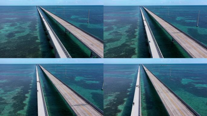 通往佛罗里达州基韦斯特的七英里大桥的空中拍摄
