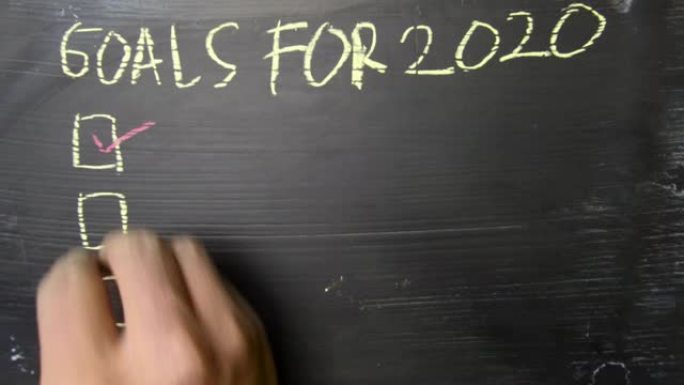 2020的目标!用彩色粉笔书写。由附加服务支持。黑板概念