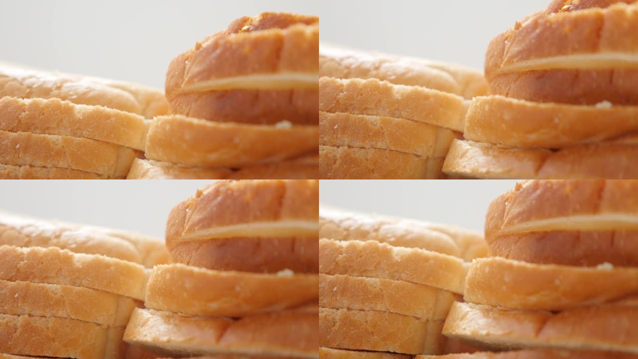 烤面包块特写食物背景慢倾斜4K