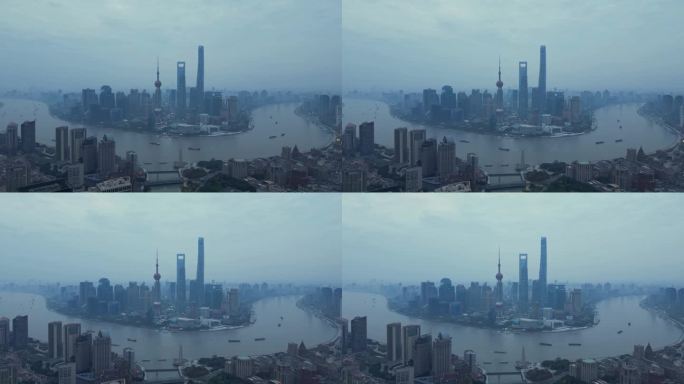 上海外滩凌晨日出雾霾大雾延时清晨
