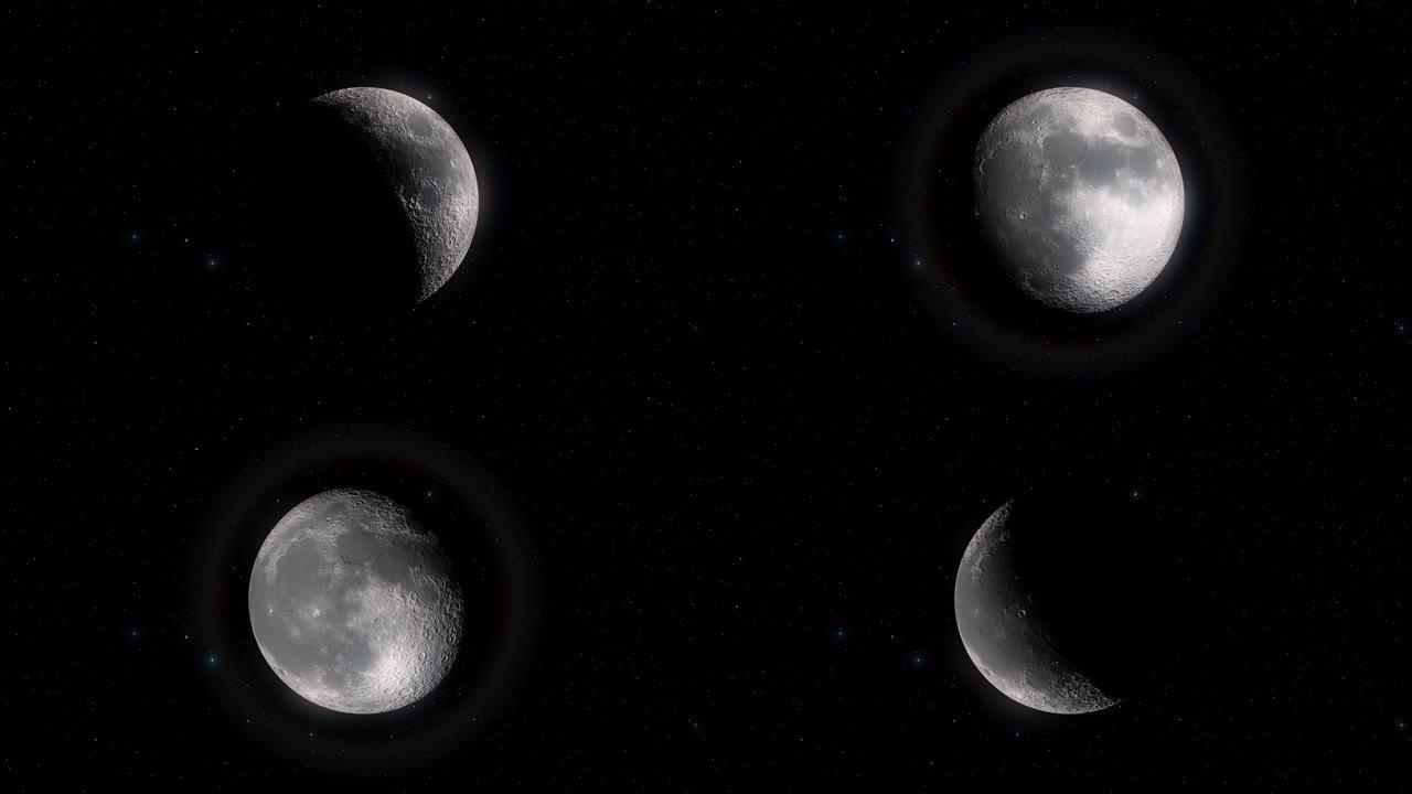 月相。从满月到新月十步。高分辨率和超详细的月相