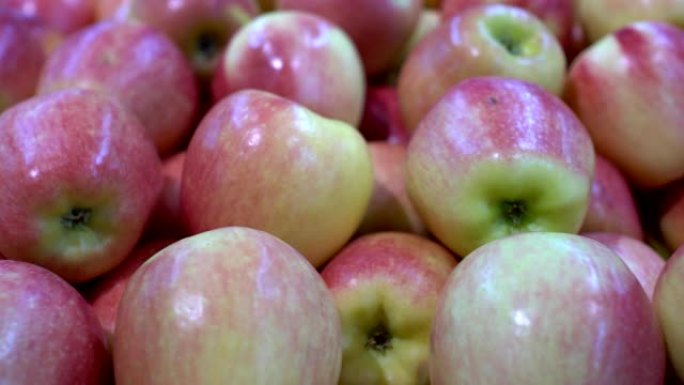 苹果特写。超市里的新鲜水果。