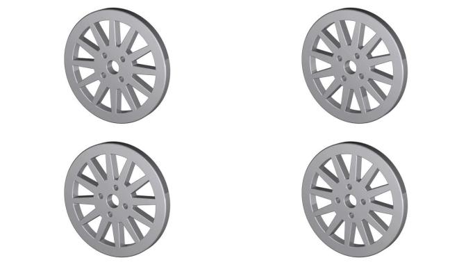 汽车车轮，运动中的插图，孤立在白色背景上。2d动画。