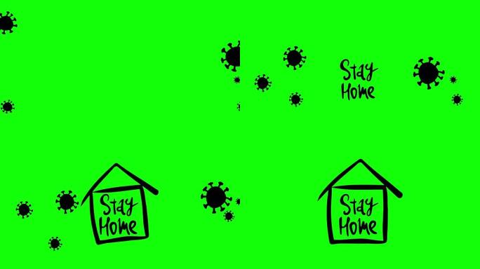 呆在家里。预防动画插图。绿屏。如何保护自己。保持健康，帮助他人。检疫预防冠状病毒2019-nCov病