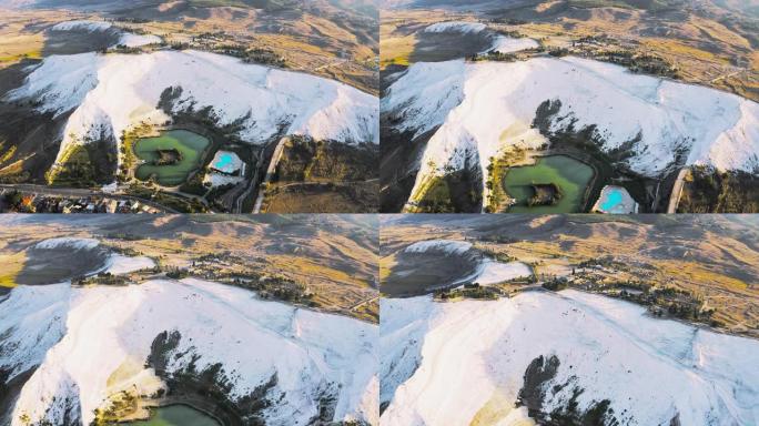 无人机拍摄: 土耳其代尼兹利棉花堡的4k鸟瞰图