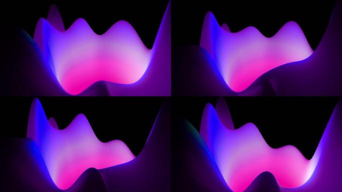 4k抽象循环梦幻般的背景，内部发光的油漆的液体梯度形成丘陵或峰值，在周期中平滑变化。美丽的红蓝颜色过